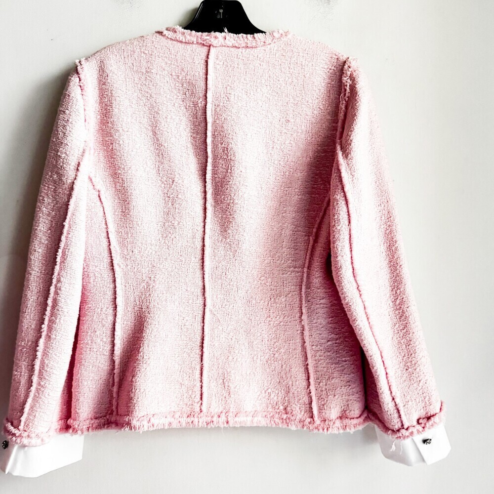 Zara Pink Tweed Textured Rhinestone Button Jacket M - Picture 4 of 7